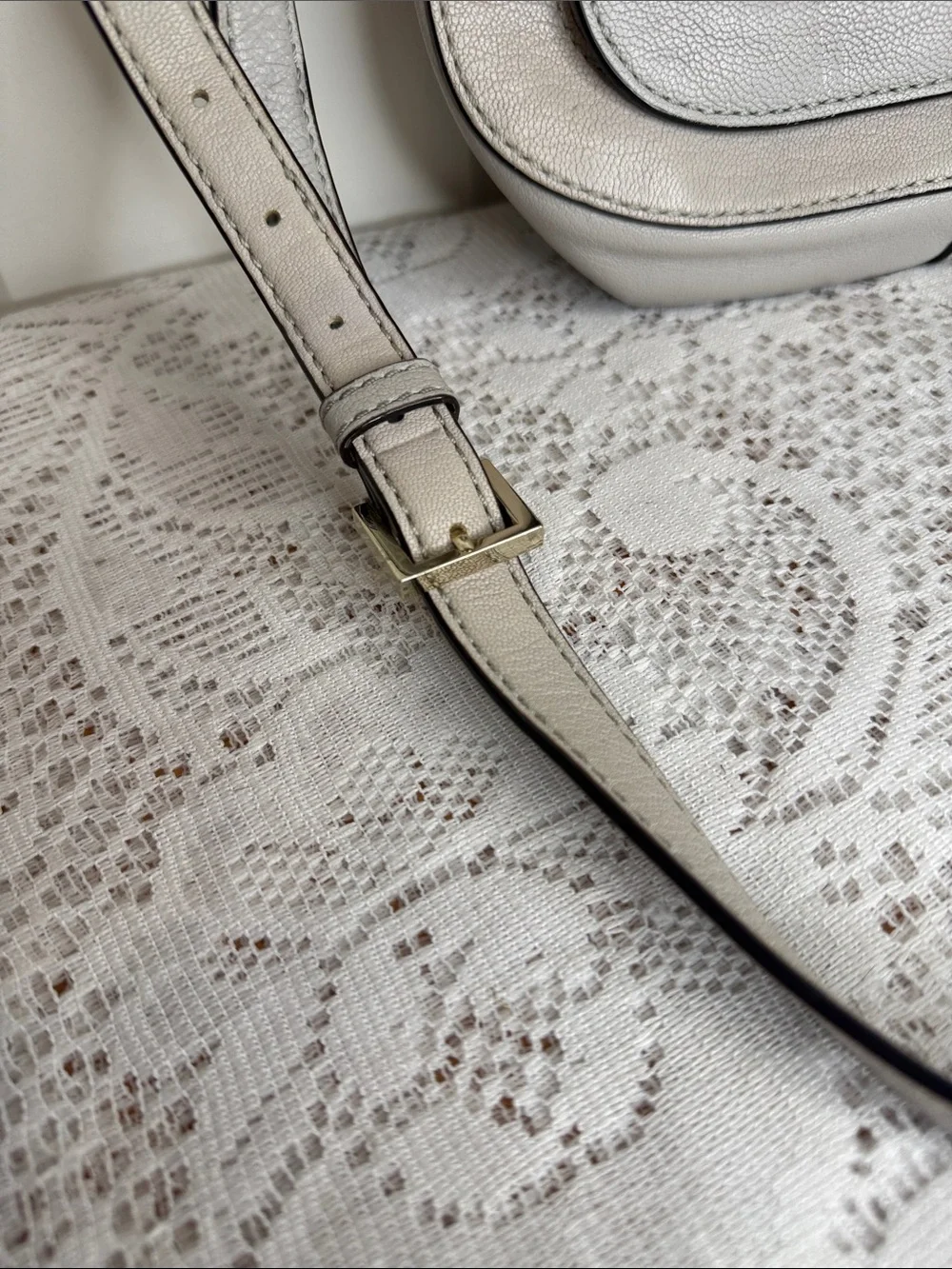 Kate Spade Pebbled Gray Layered Flap Crossbody with Gold Accents